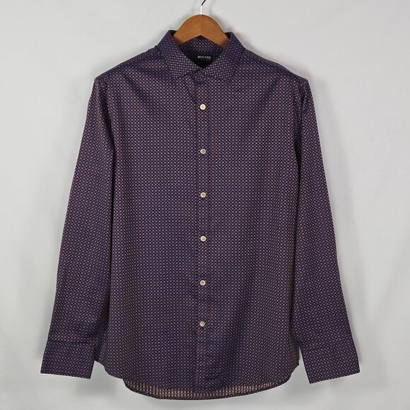 Murano Liquid Luxury L Navy Geometric Button Down Shirt Long Sleeve Dress Casual - Picture 1 of 11